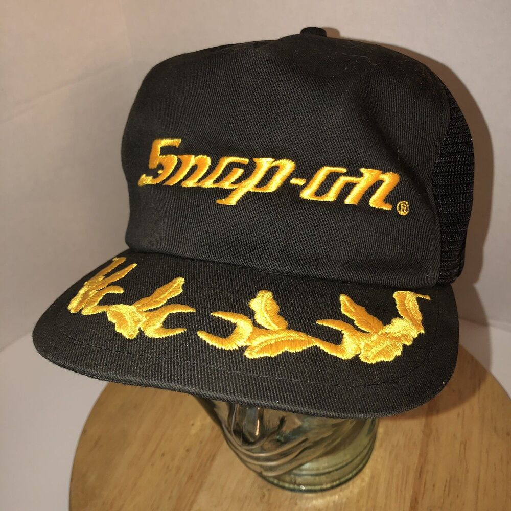 Vintage SNAP-ON 80s USA K-BRAND Black Trucker Hat Cap Snapback SCRAMBLED EGGS